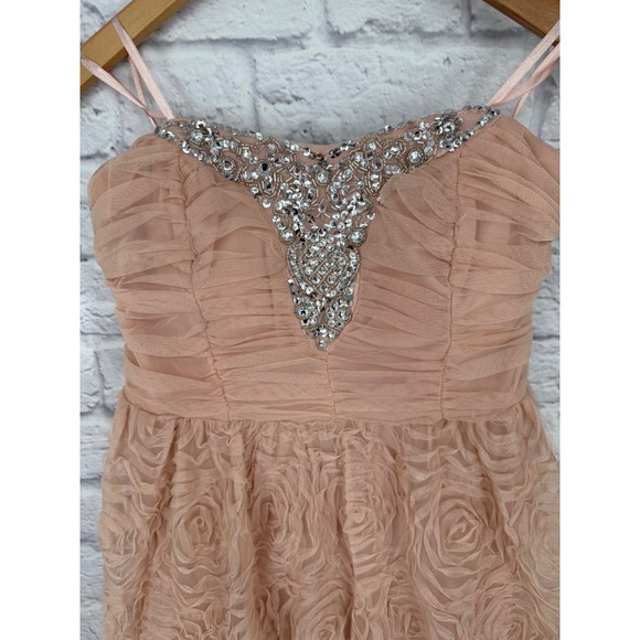 Trixxi Blush Pink Rosette Maxi Dress Rhinestone Sweetheart Formal Prom Size 9 - Picture 4 of 13